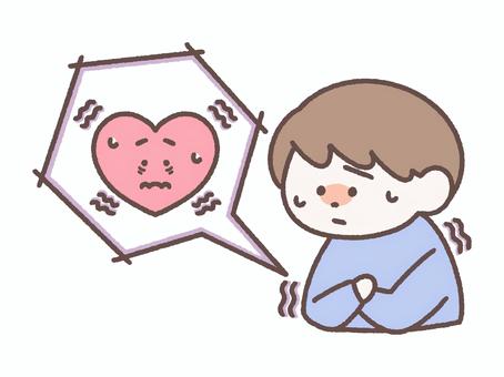 心臓がドキドキして不安そうな人 動悸,不安,心配,ドキドキ,緊張,心臓,鼓動,心拍数,脈拍,胸のイラスト素材