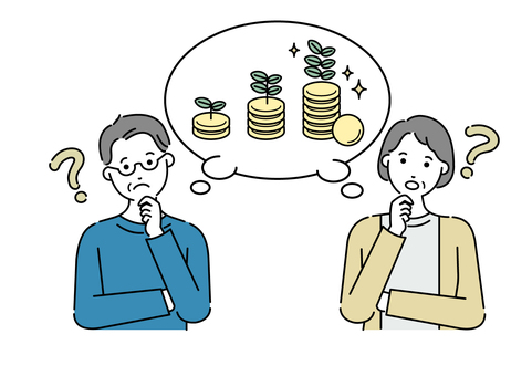資産について考える老夫婦 資産,夫婦,将来設計,投資,老後のイラスト素材