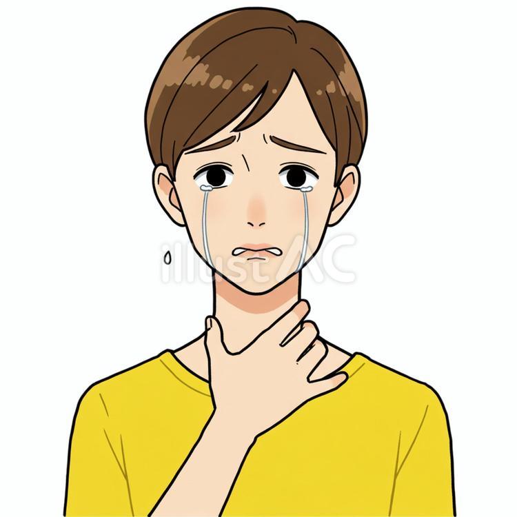喉を押さえる姿 男性,カットソー,茶髪のイラスト素材