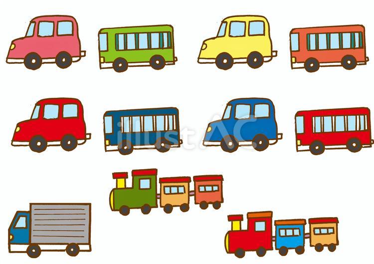 子供用手描き自動車、バス、汽車等 汽車,車,自動車のイラスト素材