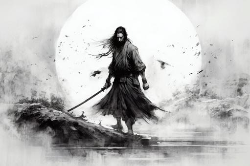 武士站著劍, 侍, 武士, 男人, JPG