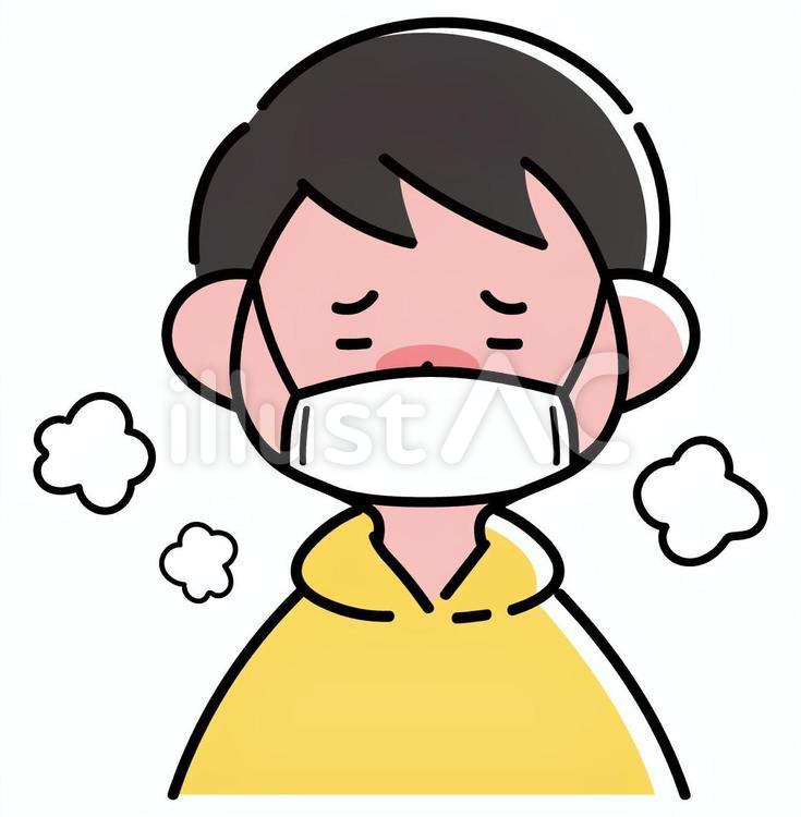 熱がある男の子 熱,微熱,マスクのイラスト素材