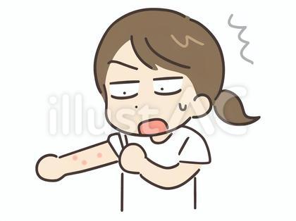 腕に赤いブツブツができている女性
