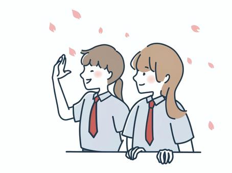高校生活、友情、青春、卒業 高校生,友達,青春,親友,仲良し,卒業,桜,入学,思い出,制服のイラスト素材