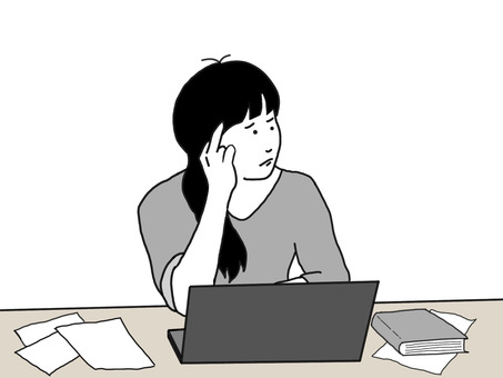 女性在辦公桌前擔心, JPG 女性在辦公桌前擔心, 女子, 疲勞, 頭痛, JPG