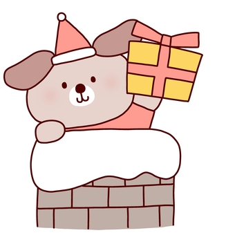 煙突から犬サンタ クリスマス,煙突,犬,動物,サンタ,帽子,冬,プレゼント,線画,可愛いのイラスト素材
