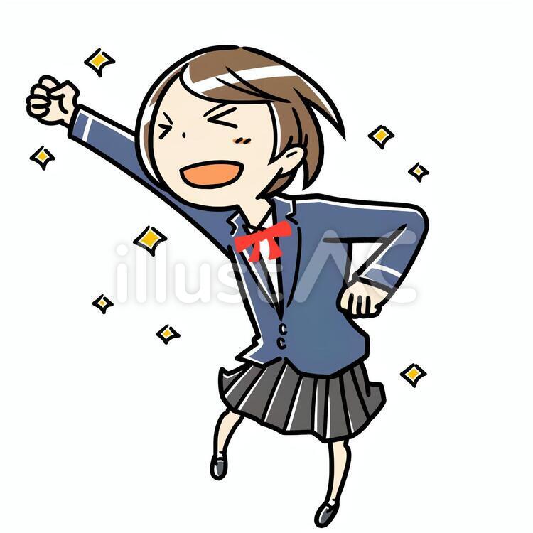 ガッツポーズの学生　１UP　 ガッツポーズ,成績,評価のイラスト素材