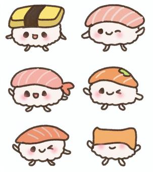 寿司キャラセット かわいい,ゆるい,キャラクター,アイコン,セット,ワンポイント,表情,ポーズ,寿司,魚のイラスト素材