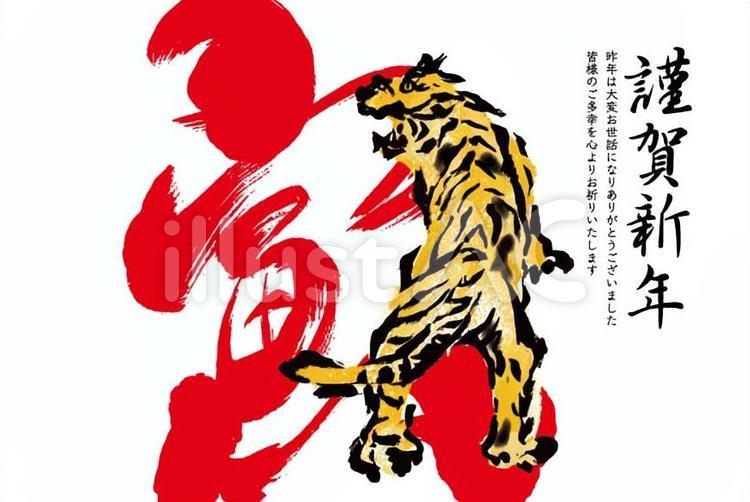 寅年の年賀状のテンプレート　筆描 年賀状,寅,寅年のイラスト素材