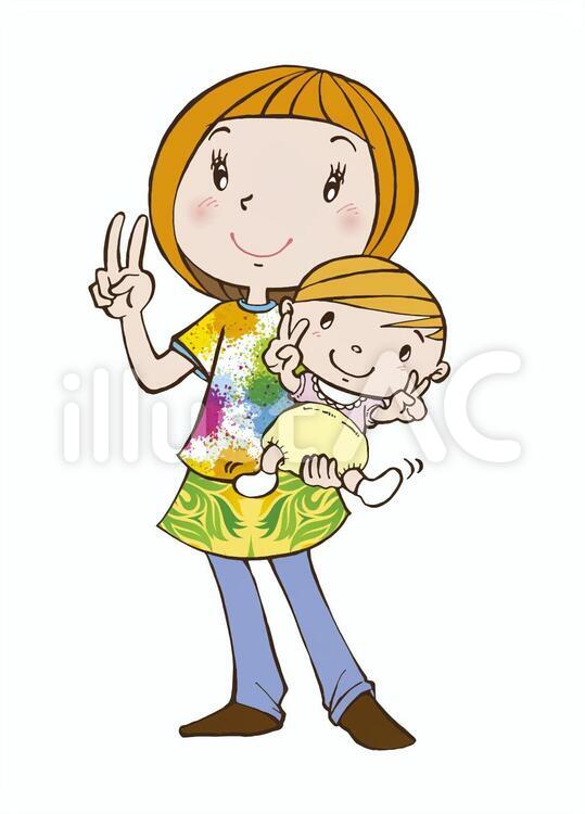 私と赤ちゃん 母と子,vサイン,保育のイラスト素材