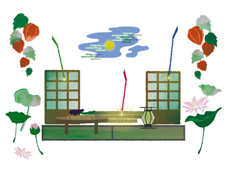 Illustration, l'été, août, plateau obon, 