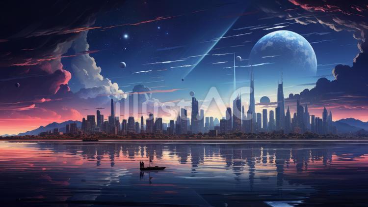 SF風の都市風景 都市,建物,建築のイラスト素材