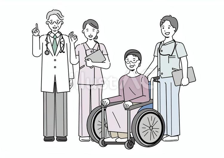 患者さんと医療関係者セット 看護士,おばあちゃん,おばあさんのイラスト素材
