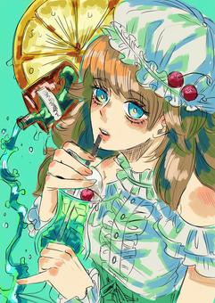 オリキャラ⑦ メロンソーダ,レモン,緑,女子,かわいいのイラスト素材