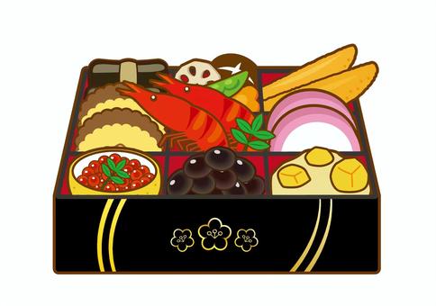 おせち料理　線あり おせち,料理,正月,１月,元旦,新年,昆布巻き,煮物,数の子,伊達巻のイラスト素材