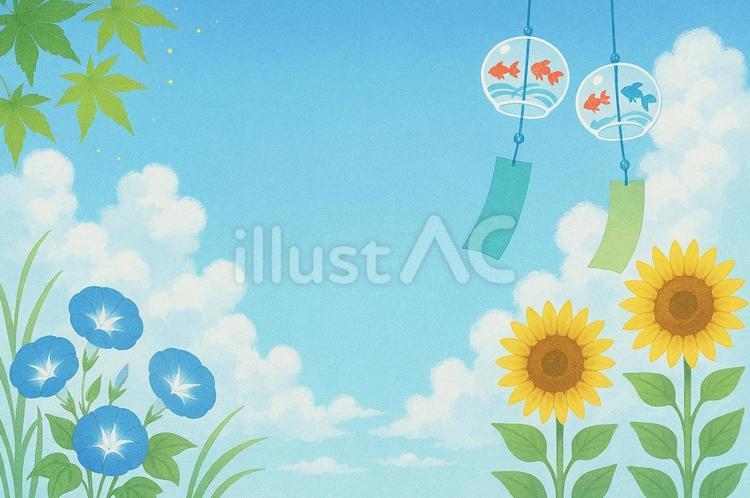 日本の夏〜和の風景〜 夏,あさがお,雲のイラスト素材