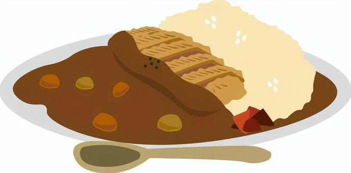 洋食　カツカレー 洋食,とんかつ,カレーライス,カレー,カツカレー,学食,社食,食堂,食べ物,福神漬けのイラスト素材