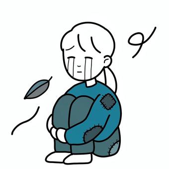 シンプル貧乏女（b） シンプル,貧乏,貧乏人,女,人,寂しい,古着,フラれる,泣く,号泣のイラスト素材