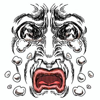 ボロ泣きの表情パーツ線画 泣く,泣き顔,号泣,悲しい,ボロ泣き,表情,感情,顔,形相,顔面のイラスト素材