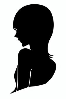 女性の横顔シルエット2（外はね） シルエット,女性,女,髪型,ヘアスタイル,ミディアム,外ハネ,カール,美容,髪のイラスト素材