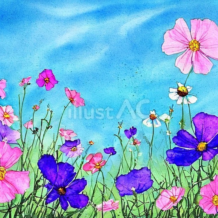 コスモス、水彩画 アート,植物,花のイラスト素材