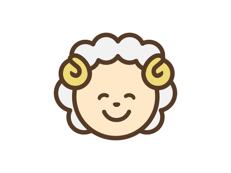 Smiling sheep face illustration ①, , JPG, PNG and EPS