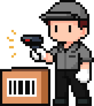 ドット絵のグレーの倉庫作業員です。 ドット絵,倉庫,作業員,シンプル,梱包,検品,仕分け,商品管理,スタッフ,パートのイラスト素材