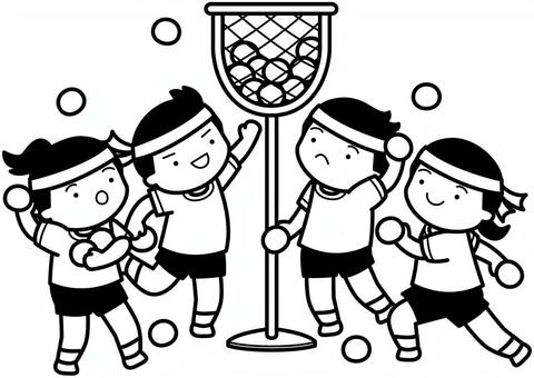 玉入れ競走-1c 玉入れ競争,玉入れ,運動会,競技,体育,スポーツ,小学生,子供,玉,投げるのイラスト素材