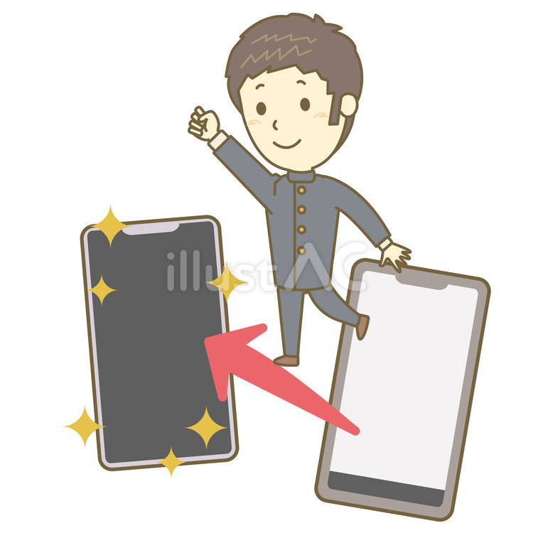 スマホを乗り換える男子中学生 スマートフォン,スマホ,男子のイラスト素材