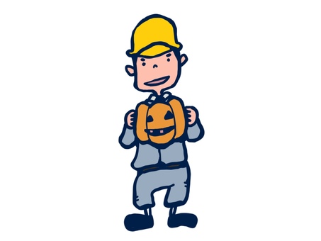カボチャを持つ作業員 作業員,カボチャ,ハロウィン,土木,男性,ヘルメット,作業着のイラスト素材