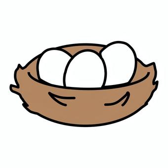 巣 卵,巣,茶色,鳥,３個のイラスト素材