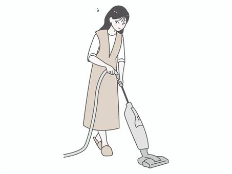 掃除機をかける女性｜やさしく微笑む 女性,掃除機,シンプル,かわいい,ベクター,おしゃれ,家事,掃除,主婦,微笑むのイラスト素材