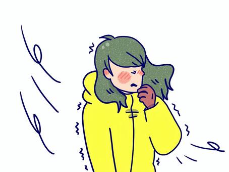 寒波に震える女性 女性,寒波,寒い,震える,冬,ダウン,手袋,乾燥,強風,無料のイラスト素材
