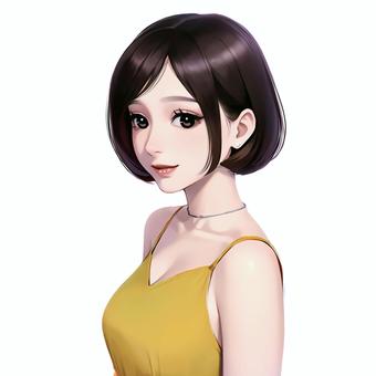 Black hair short bob woman illustration material, JPG and PNG Black hair short bob woman illustration material, , JPG and PNG