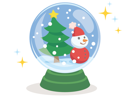 クリスマスのスノードーム スノードーム,クリスマス,スノーグローブ,クリスマスツリー,雪,雪だるま,サンタクロース,もみの木,ガラス,水玉のイラスト素材