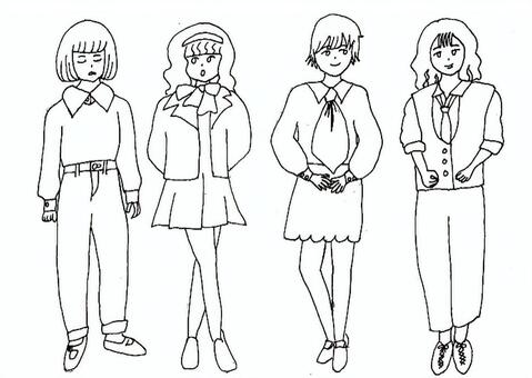 昭和レトロガール 線画 昭和,ファッション,レトロ,女の子,線画,ぬりえ,ガールのイラスト素材