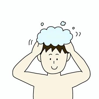 シャンプーする人 男性,人物,シンプル,シャンプー,入浴,洗髪,生活,お風呂,シャワー,泡のイラスト素材