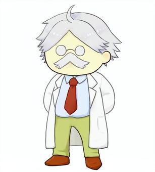 博士2 博士,人,ミニキャラ,白髪,くせ毛,白衣,ネクタイ,シャツ,メガネ,ひげのイラスト素材
