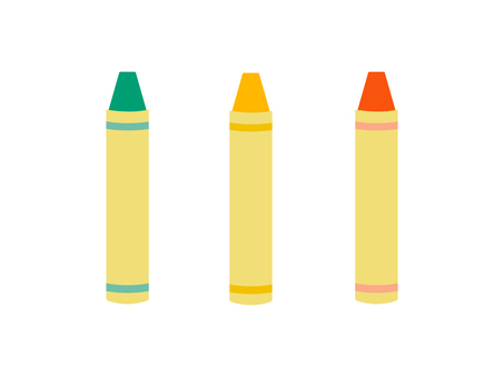 カラフルなクレヨンのイラストセット クレヨン,カラフル,かわいい,セット,シンプル,3種,手書き,文具,簡単,並んだのイラスト素材