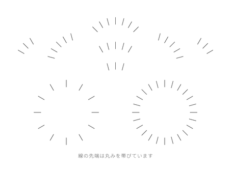先端が丸くて細い効果線のフレームセット 集中線,放射線,強調線,効果線,線,ライン,罫線,細い,細線,フレームのイラスト素材