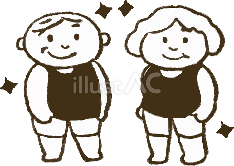 スタイルが良い中年の男性と女性 中年,おじさん,おばさんのイラスト素材