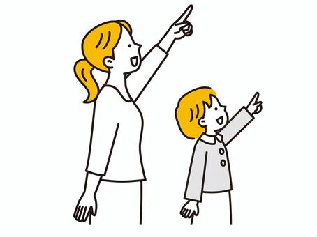 上を見上げて指差しするお母さんと娘 目指す,家族,上,指差し,未来,将来,目標,人,進め,夢のイラスト素材