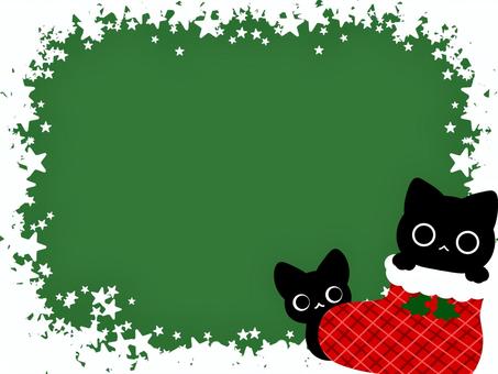 くろにゃんこのクリスマスカード② 猫,ねこ,かわいい,くろにゃんこ,黒猫,手書き,手描き,無料,フリー,足跡のイラスト素材