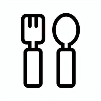 フォークとスプーンのイラストロゴマーク スプーン,フォーク,カトラリー,ロゴ,アイコン,シルエット,絵文字,シンプル,イラスト,マークのイラスト素材
