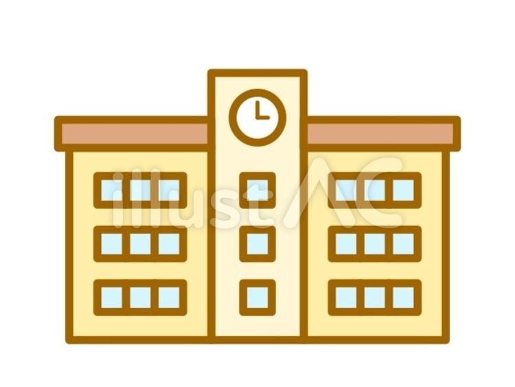 学校B　黄 学校,建物,校舎のイラスト素材