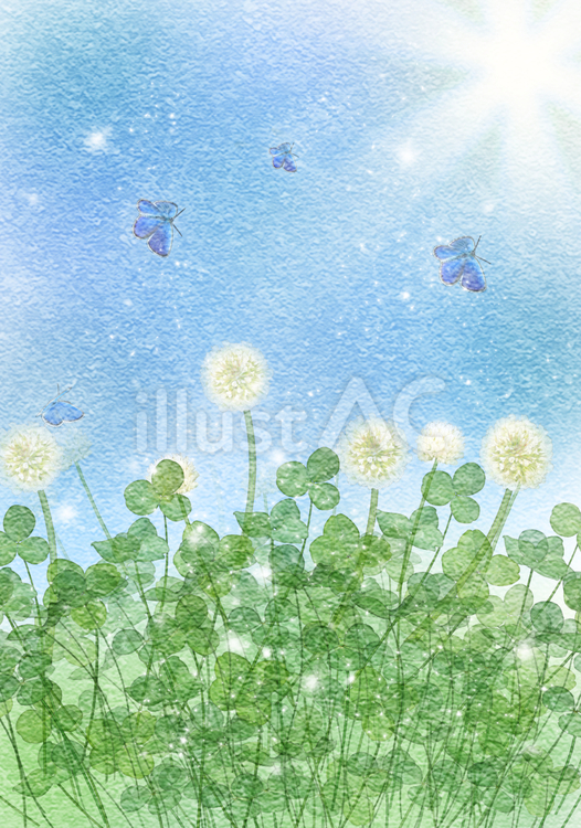 春　蝶　新緑 春,蝶,シロツメクサのイラスト素材
