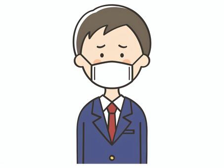 困った表情のマスクをした男子学生 男の子,高校生,中学生,マスク,風邪,インフルエンザ,感染,花粉症,感染症,ウイルスのイラスト素材