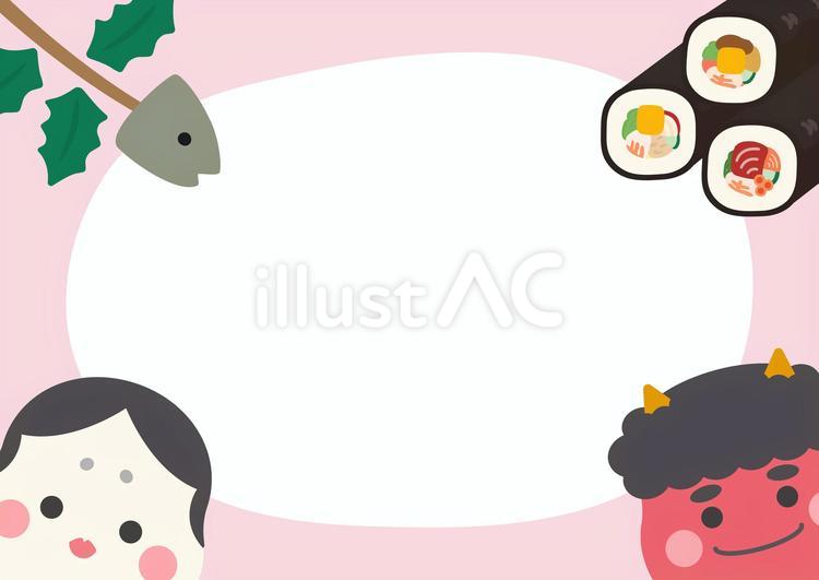 節分の鬼とお多福のフレーム01 節分,鬼,恵方巻のイラスト素材