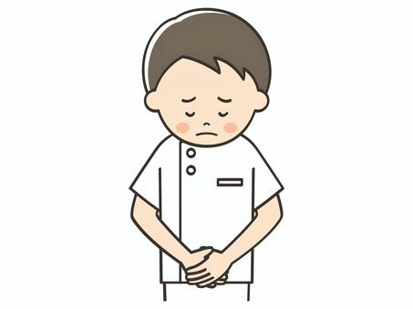 謝罪する男性看護師 謝罪する男性看護師 謝罪,謝る,ごめん,ごめんなさい,お詫び,申し訳ございません,お願い,トラブル,アクシデント,クレームのイラスト素材