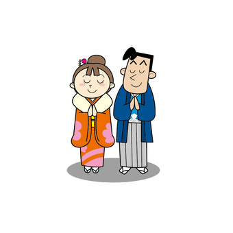 初詣 人物,男女,正月,初詣,お参りのイラスト素材